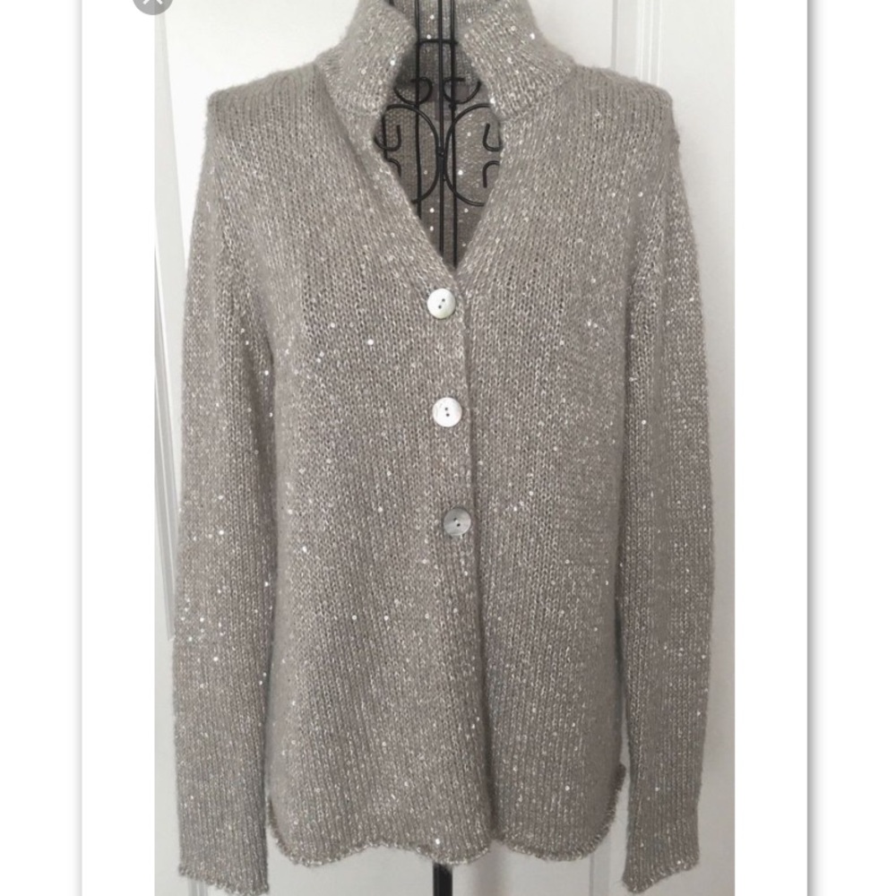 J.Jill Sequin Metallic Knit Mohair Blend Cardigan